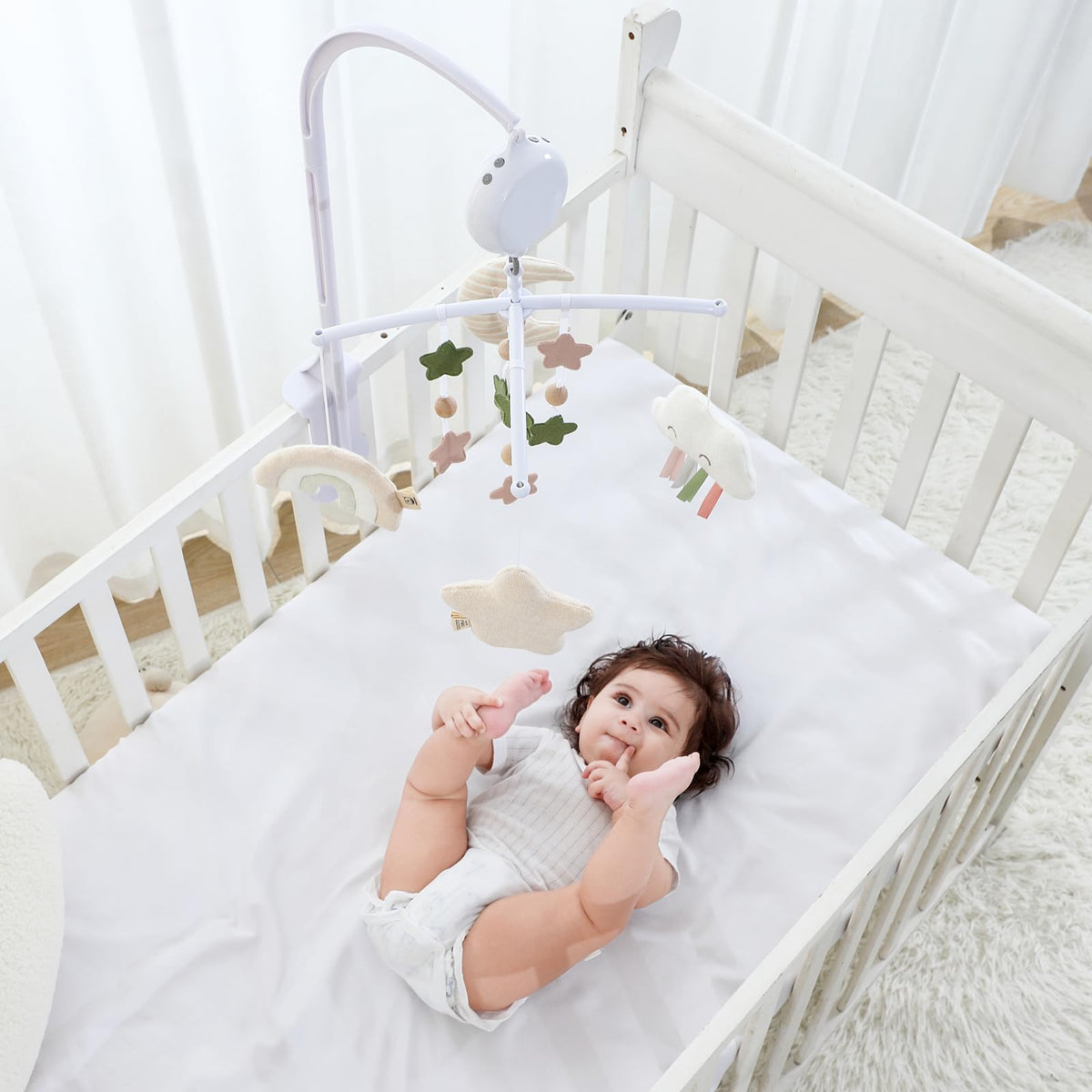 COTTONBEBE Crib Mobile 35 Lullaby Music, Cotton Baby Mobiles for Cribs & Pack N Play, Easy to