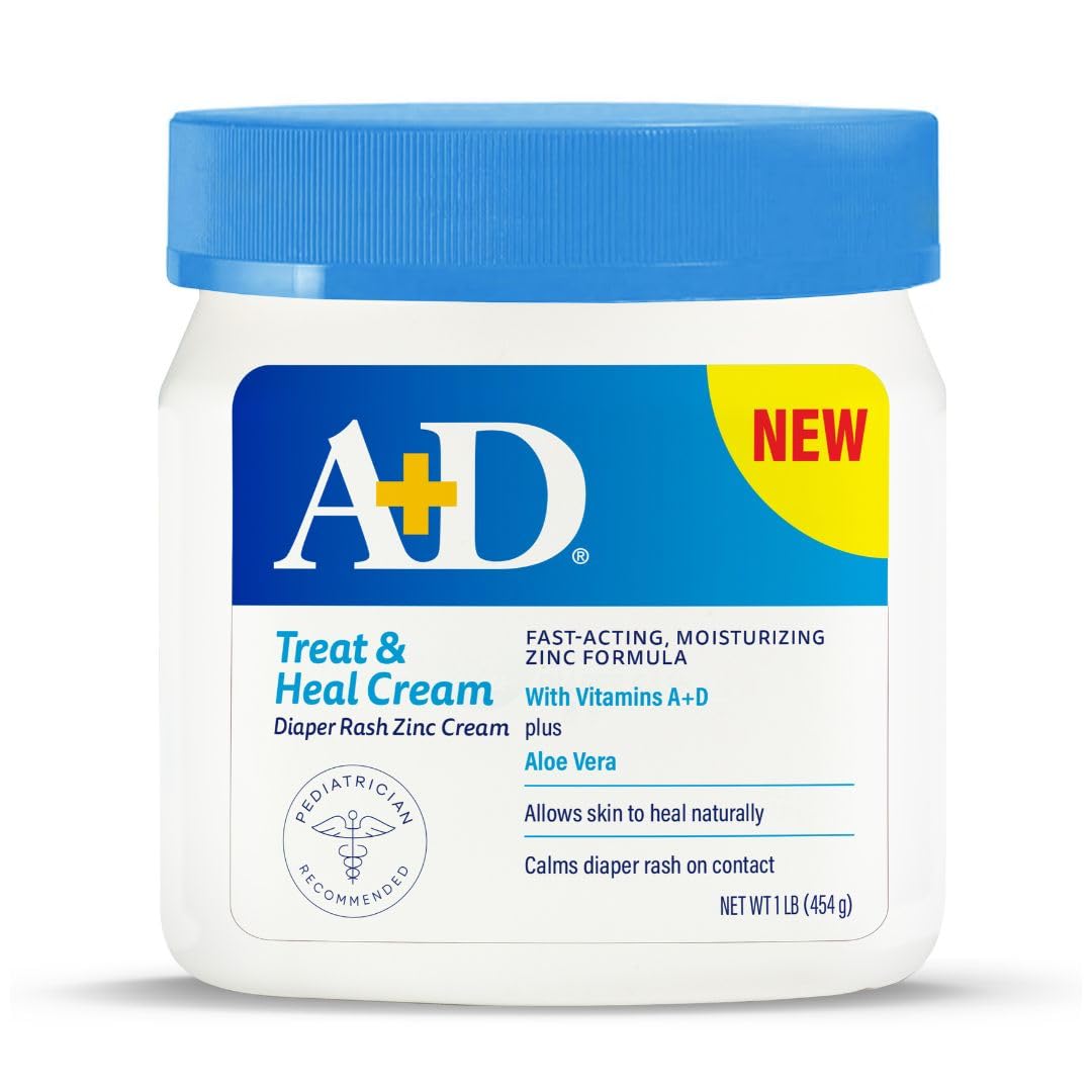 A+D Treat + Heal Zinc Oxide Diaper Rash Cream 16 oz Jar - Soothes & Treats Diaper Rash - Zinc Oxide