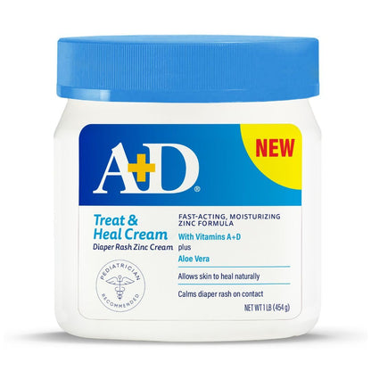 A+D Treat + Heal Zinc Oxide Diaper Rash Cream 16 oz Jar - Soothes & Treats Diaper Rash - Zinc Oxide