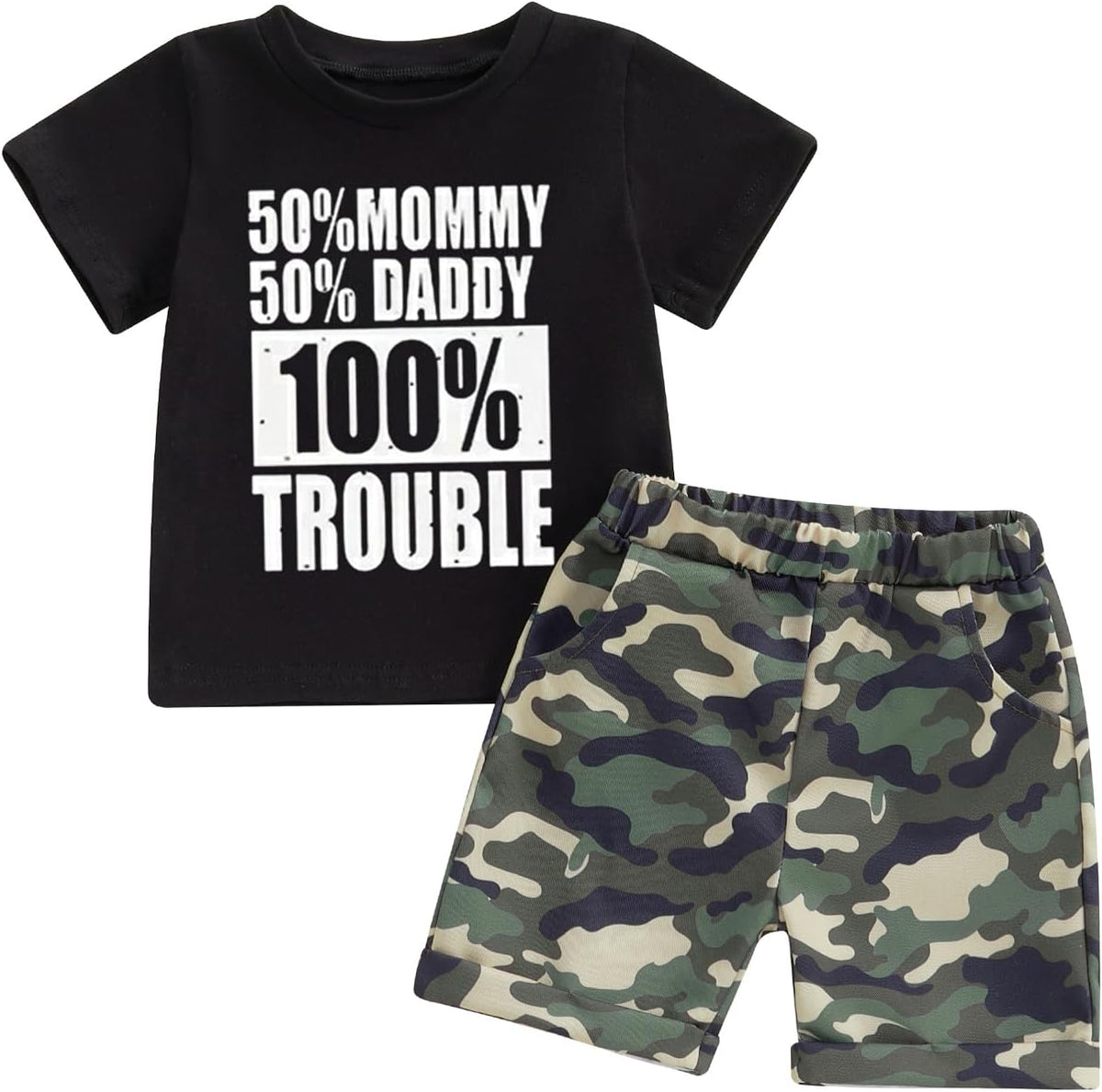 wdehow Toddler Kids Baby Boy Summer Clothes Sets 1T 2T 3T 4T 5T Letter Print Short Sleeve Tops