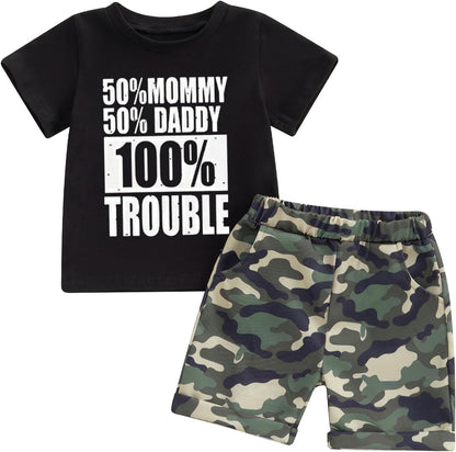 wdehow Toddler Kids Baby Boy Summer Clothes Sets 1T 2T 3T 4T 5T Letter Print Short Sleeve Tops
