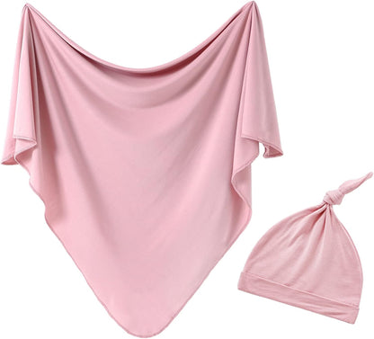 iEvolve Cotton Knitted Baby Swaddle Blanket with Hat Headband Set Newborn Swaddle Wrap Receiving