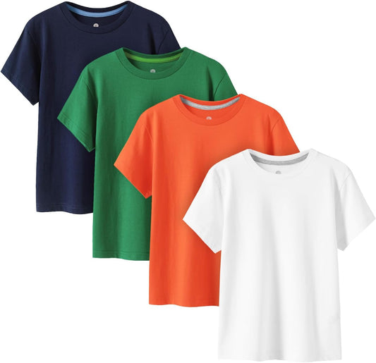 LAPASA Kids T-Shirts Short Sleeve (4 Pack) 100% Cotton Plain Top Tees Boy & Girl Unisex Toddler
