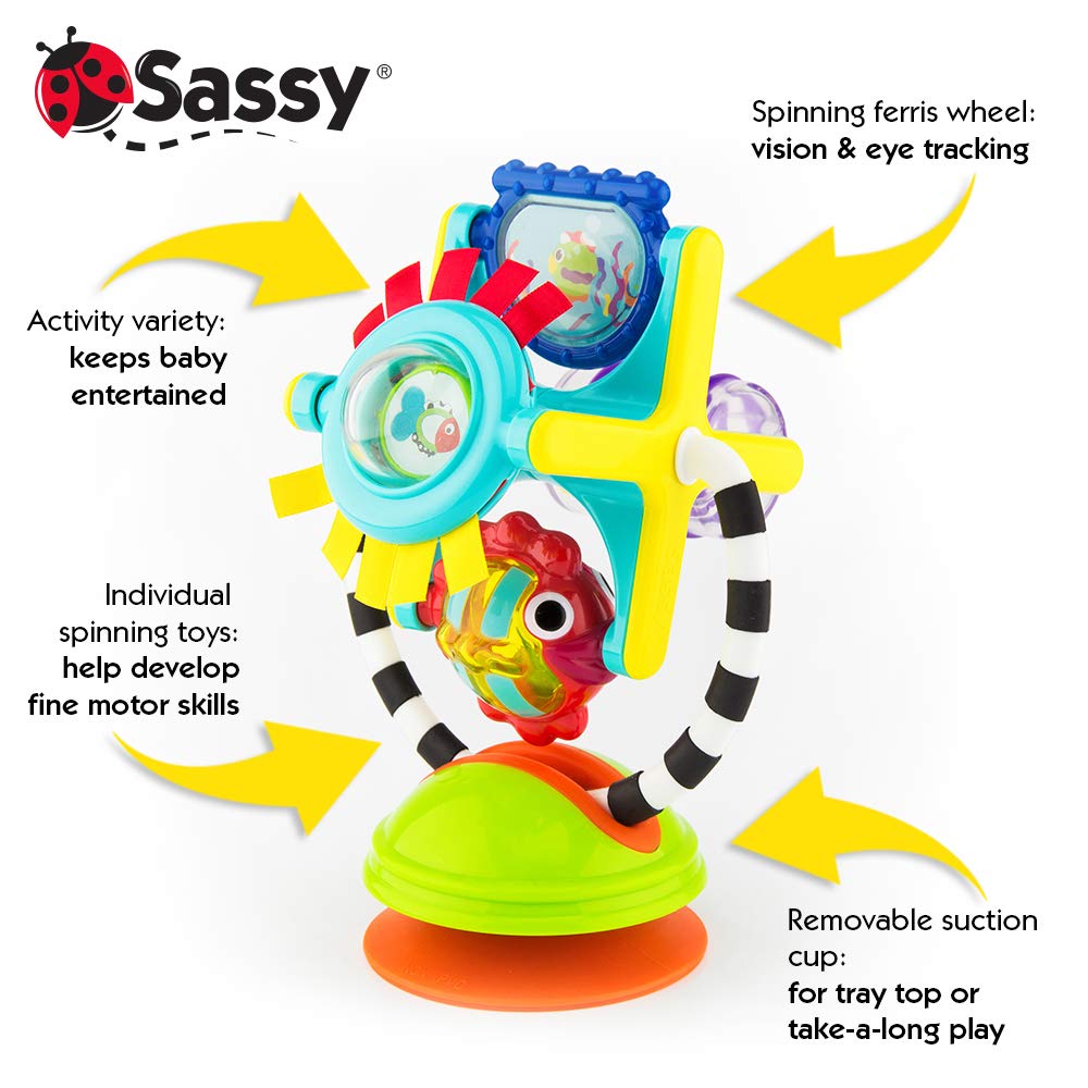 Sassy Fishy Fascination Station 2-in-1 Suction Cup High Chair Toy, Developmental Tray Toy for Early