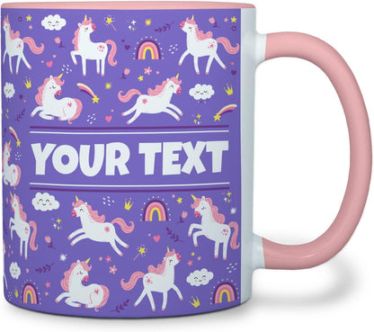 Personalized Mug for Kids - Purple Unicorn - Custom Name/Text, Ceramic Hot Chocolate/Cocoa/Coffee
