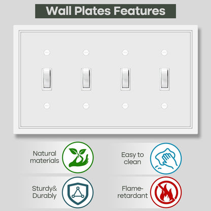 Quad Toggle Light Switch Cover Plate White Classic Decorative Light Switch Plates Cover 4-Gang Wall