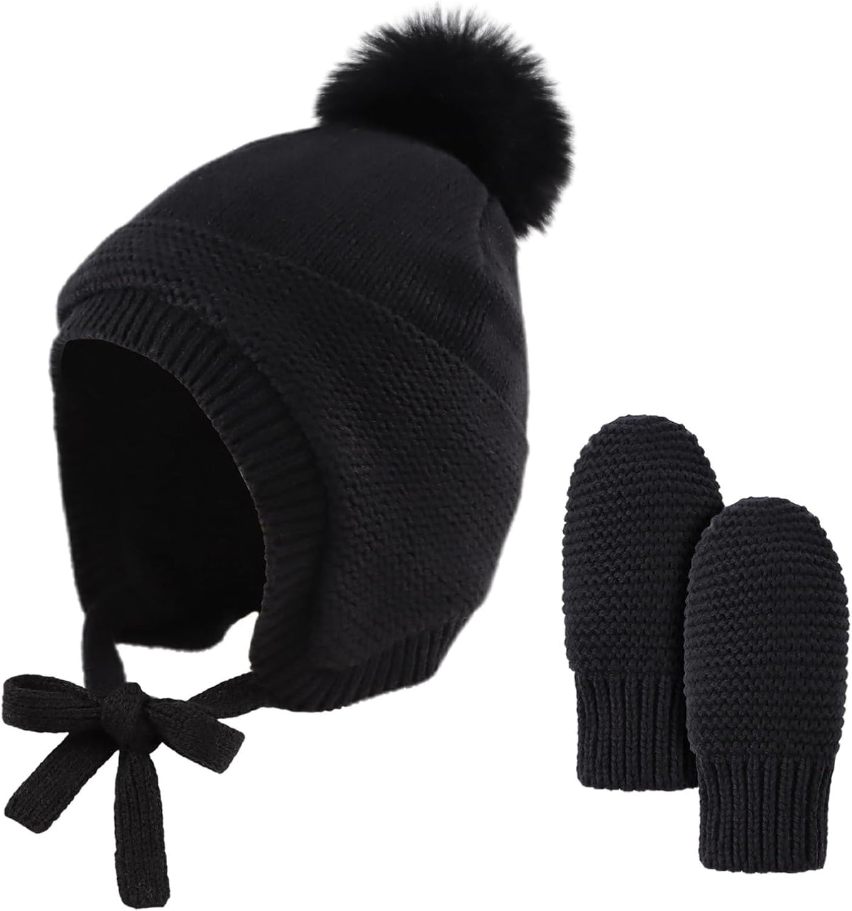 Basic Winter Baby Beanie Gloves Boys Girls Knitted Hat Pompom Kids Earflap Hats Warm Infant Toddler