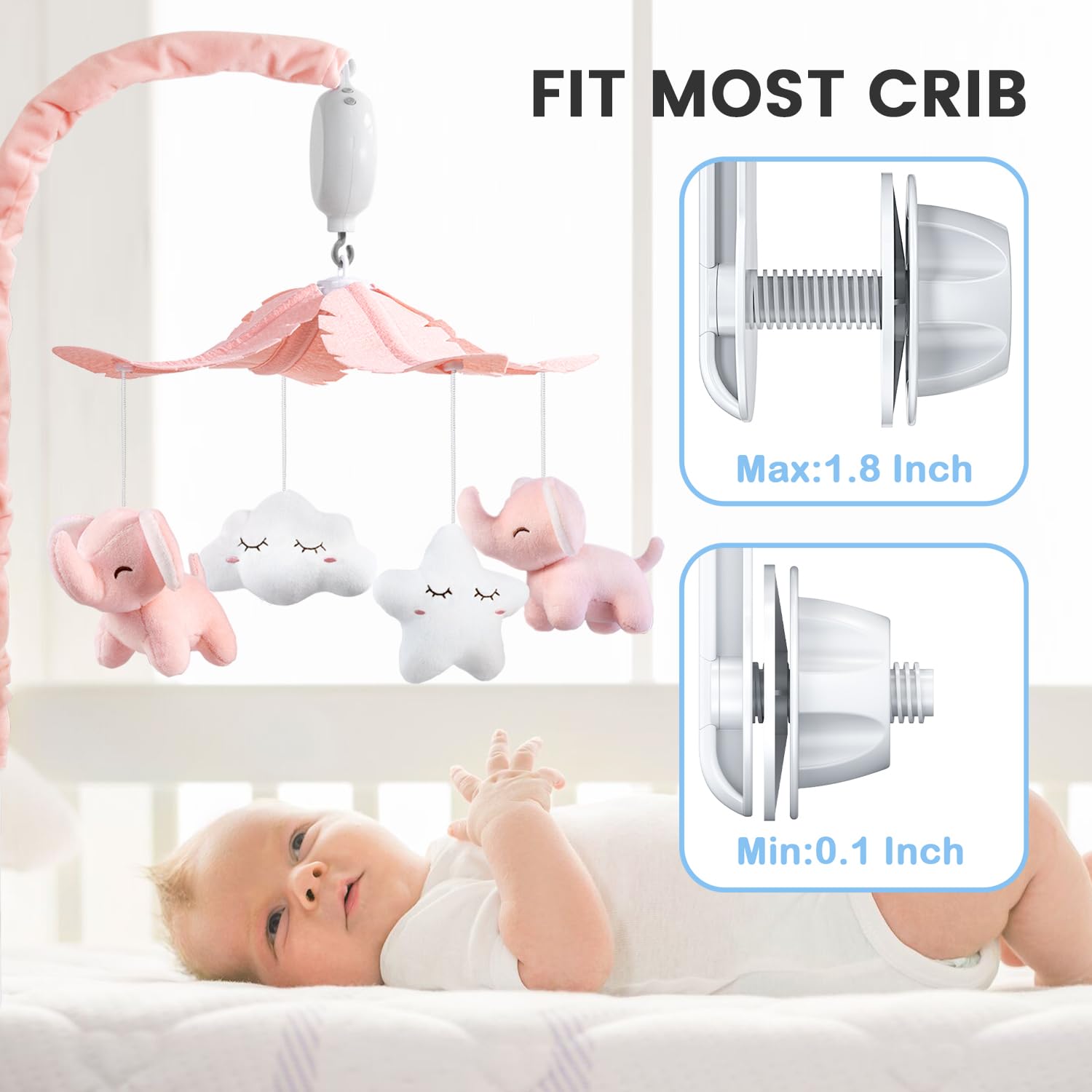 FEISIKE Baby Crib Mobile for Girls Boys with 3 Modes Digital Musical Motor（Rotating Only, Music
