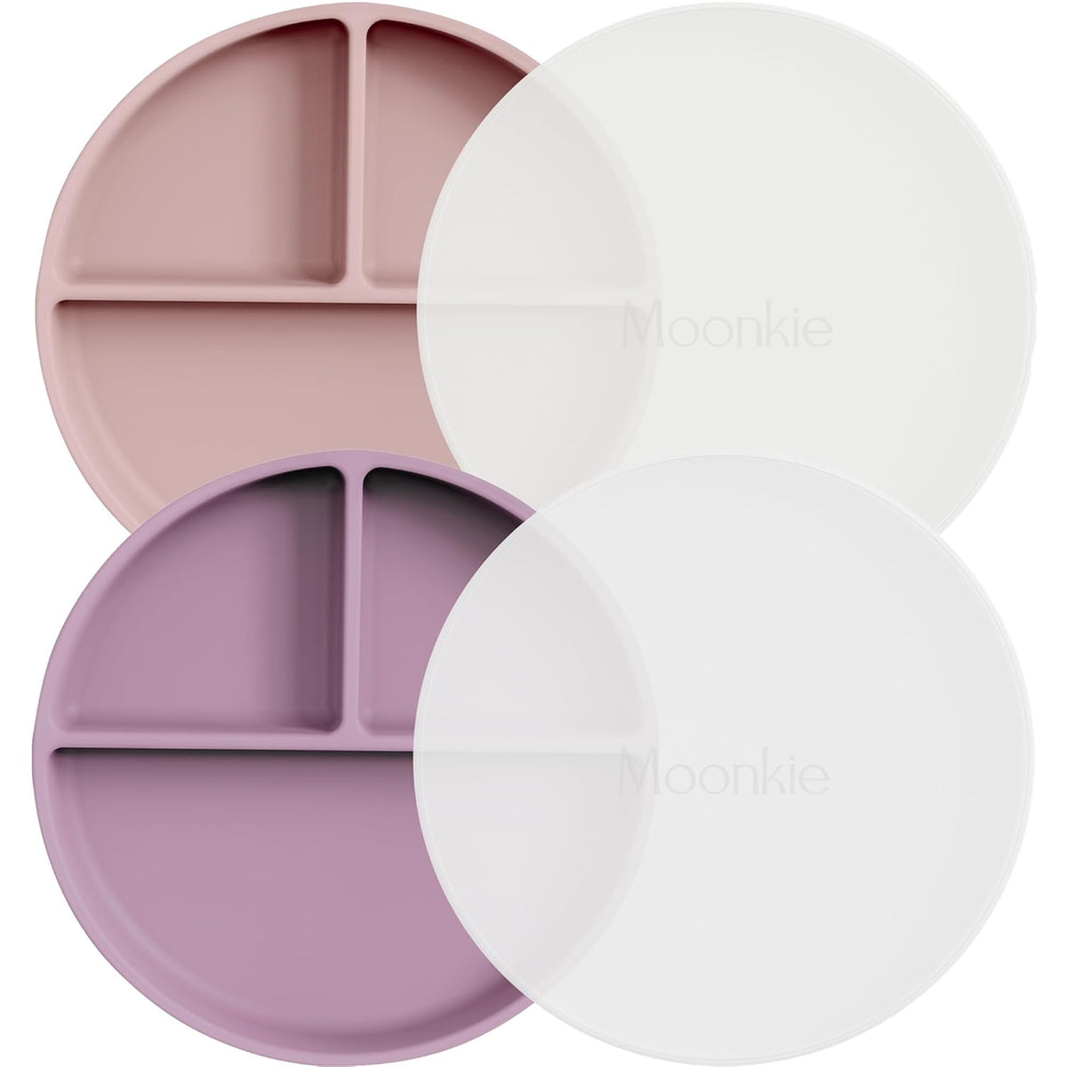 Moonkie Suction Plates for Baby | 100% Silicone BPA-Free Baby Plates with Lids and Food Cover |