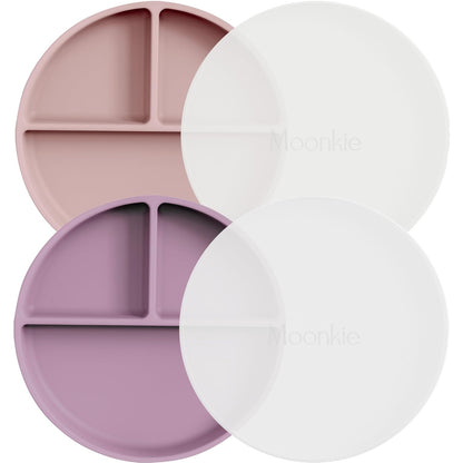 Moonkie Suction Plates for Baby | 100% Silicone BPA-Free Baby Plates with Lids and Food Cover |