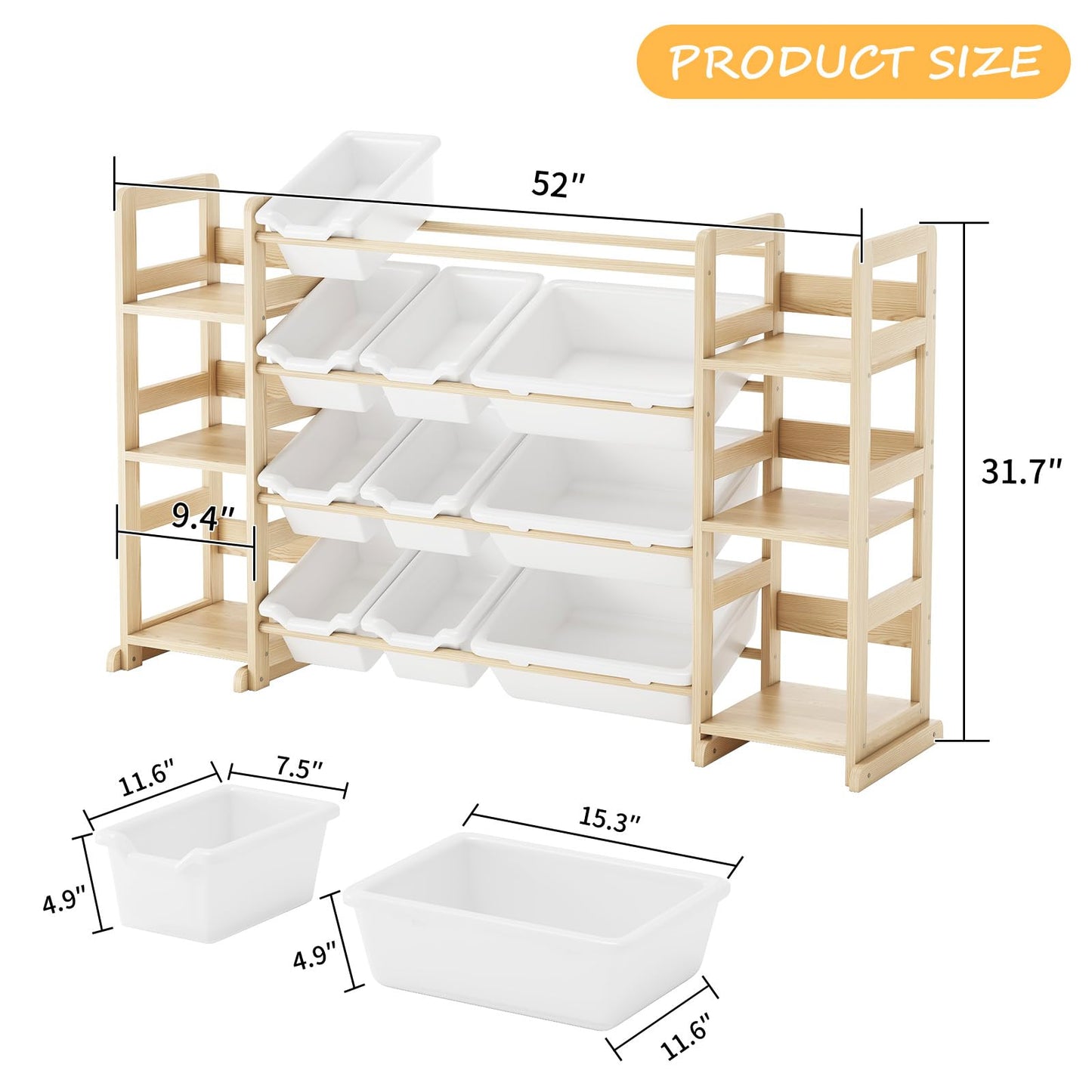 EXPERLAM Extra Large Toy Storage - Toy Storage Organizer, Wooden Toy Organizer with 6 Side Shelves