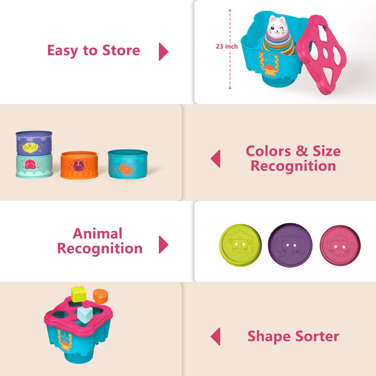 LTKFFFdp Baby Stacking Toys for Toddlers 1-3, Nesting Cups Shape Sorter for Infant 6 to 12-18
