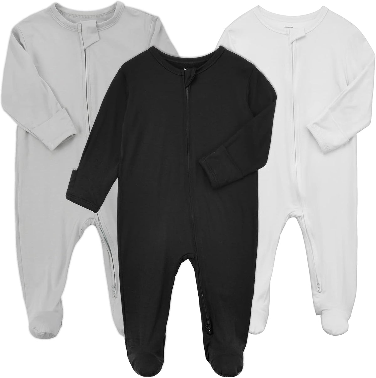 Aablexema Baby Zipper Pajamas Bamboo Rayon, 3pcs Unisex Infant Onesie with Mitten Long Sleeve