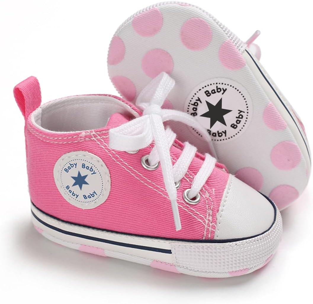 Unisex Baby Girls Boys Canvas High-top Shoes, Newborn Infant Anti-Slip Soft Sole Frist Walking