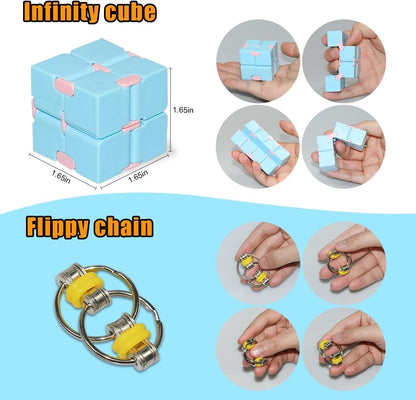 Sensory Fidget Toys Set 6 Pack with Infinity Cube, Magnetic Rings, Fidget Gaming Pad, Flippy Chain