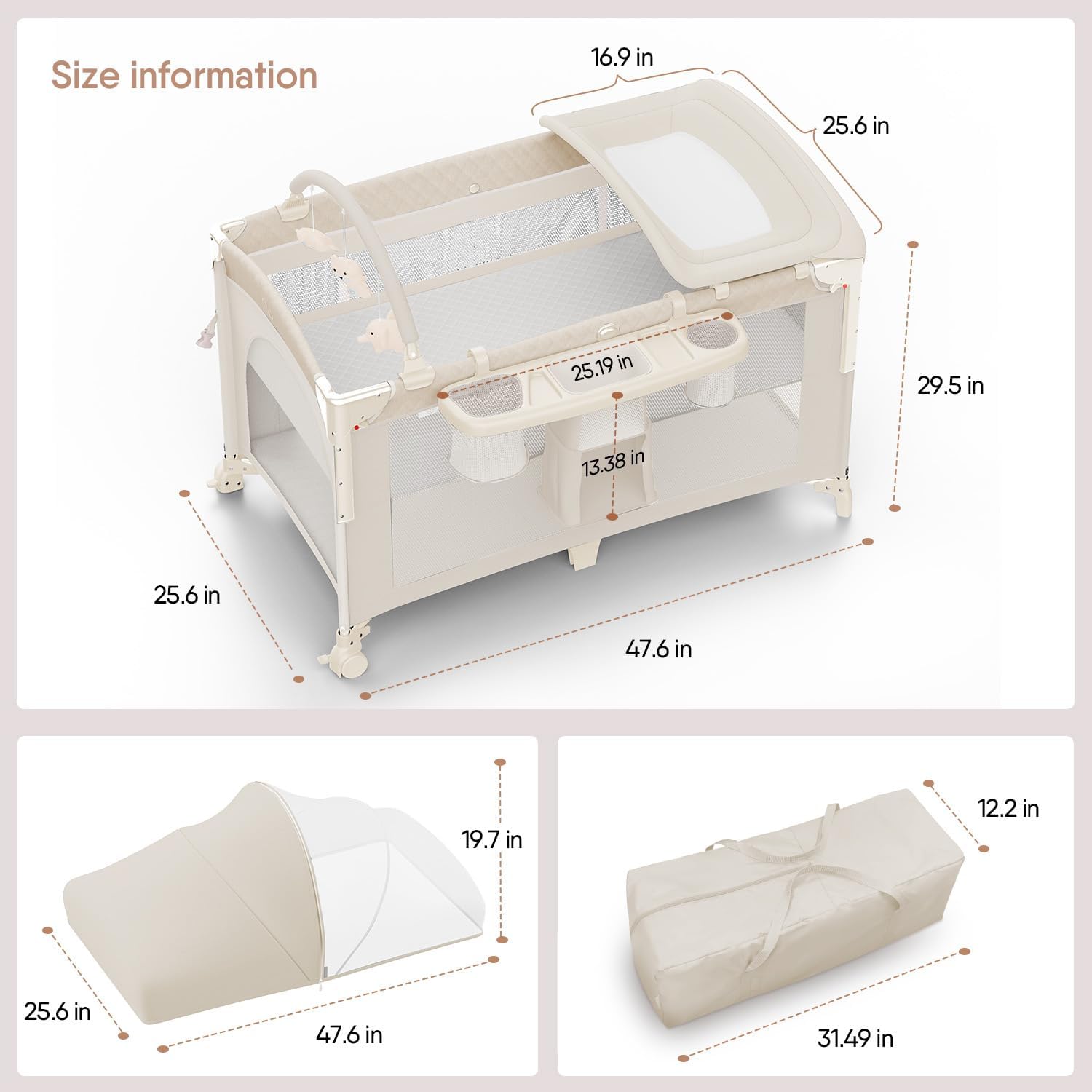 4 in 1 Baby Bassinet, Pack and Play, Bedside Crib Sleeper, Diaper Changer - Comes with Mattress