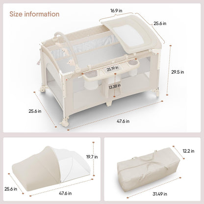 4 in 1 Baby Bassinet, Pack and Play, Bedside Crib Sleeper, Diaper Changer - Comes with Mattress