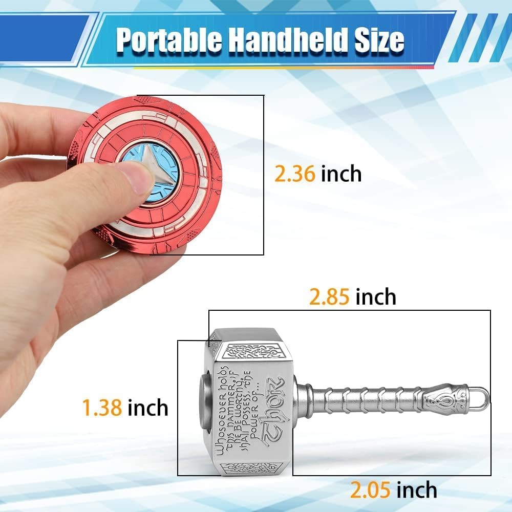Thor's Hammer Fidget Spinner Toy, Metal 2 in 1 Mjolnir Hammer for Kids Adults, Shield Keychain