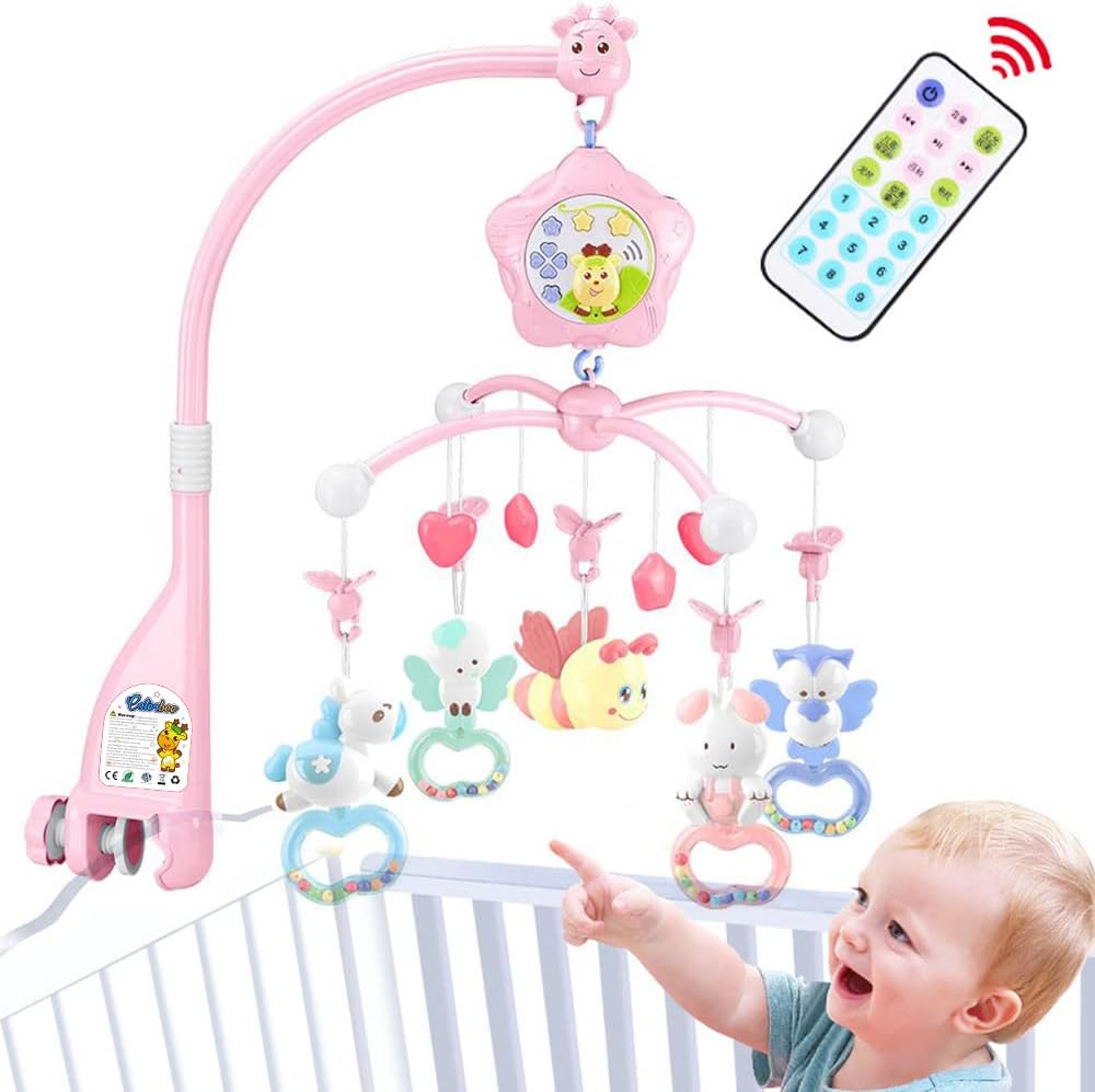 Baby Mobile for Crib with Musicial and Lights, Remote and Projection. Pack and Play Toys for Ages