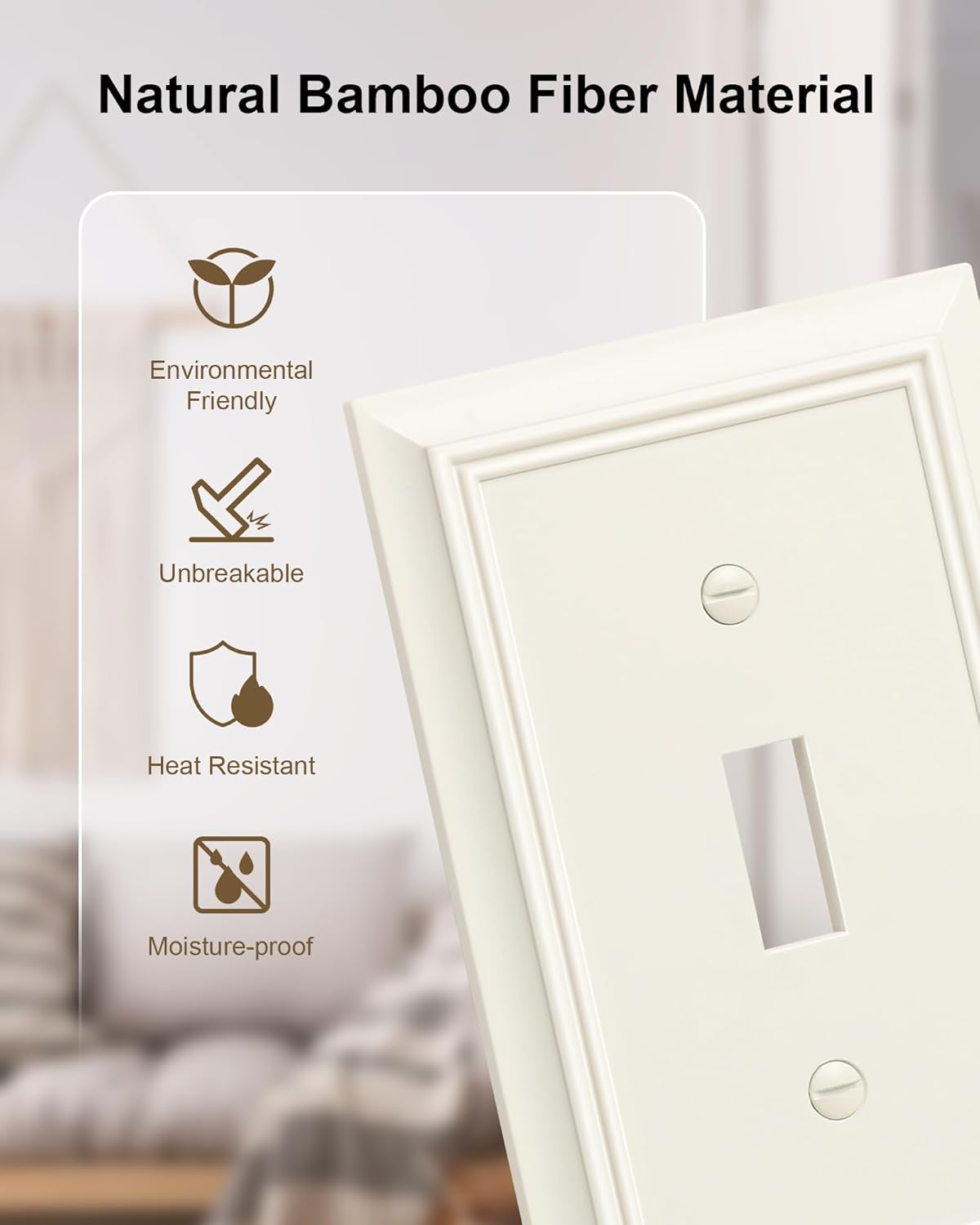 2-Pack Single Toggle Light Switch Cover Plate, Durable Natural Bamboo Fiber Decorative Switch Plate