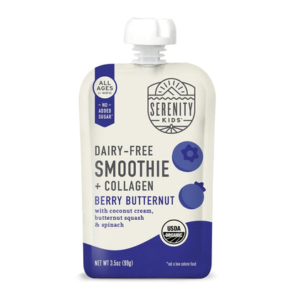 Serenity Kids 6+ Months Dairy-Free Smoothie Baby Food | USDA Organic | Grass Fed Collagen Protein |