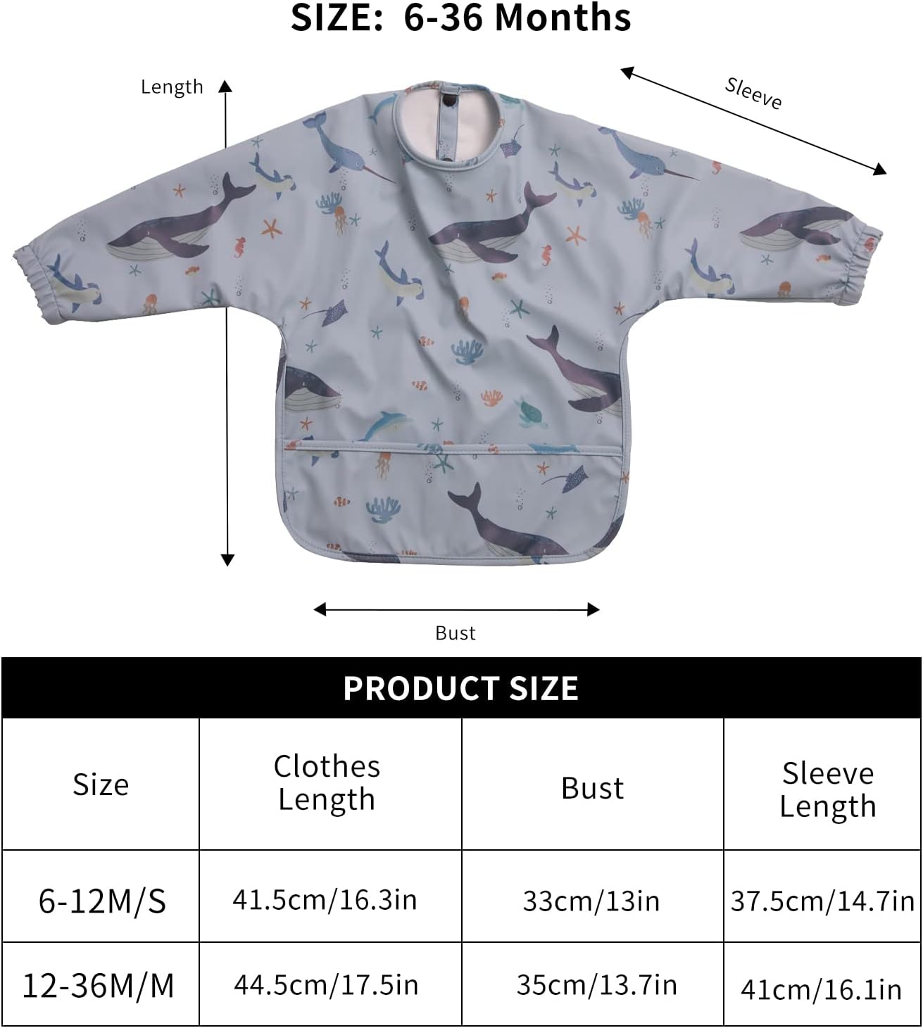 Long Sleeve Baby Bibs for Toddlers, Waterproof, Boys Girls Smock with Food Catcher Pocket for