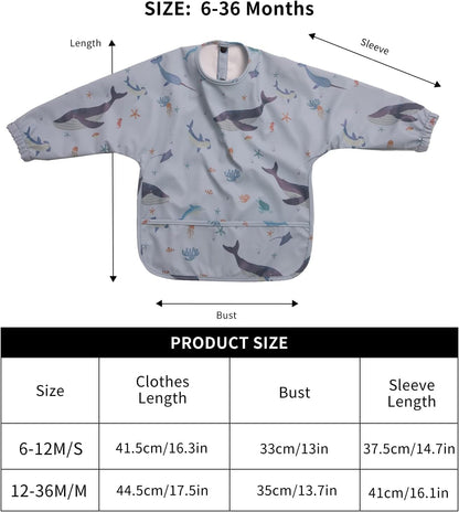 Long Sleeve Baby Bibs for Toddlers, Waterproof, Boys Girls Smock with Food Catcher Pocket for