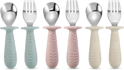 PandaEar 6 Pieces Baby Toddler Silicone Stainless Steel Utensils Silverware Spoon Fork for Baby