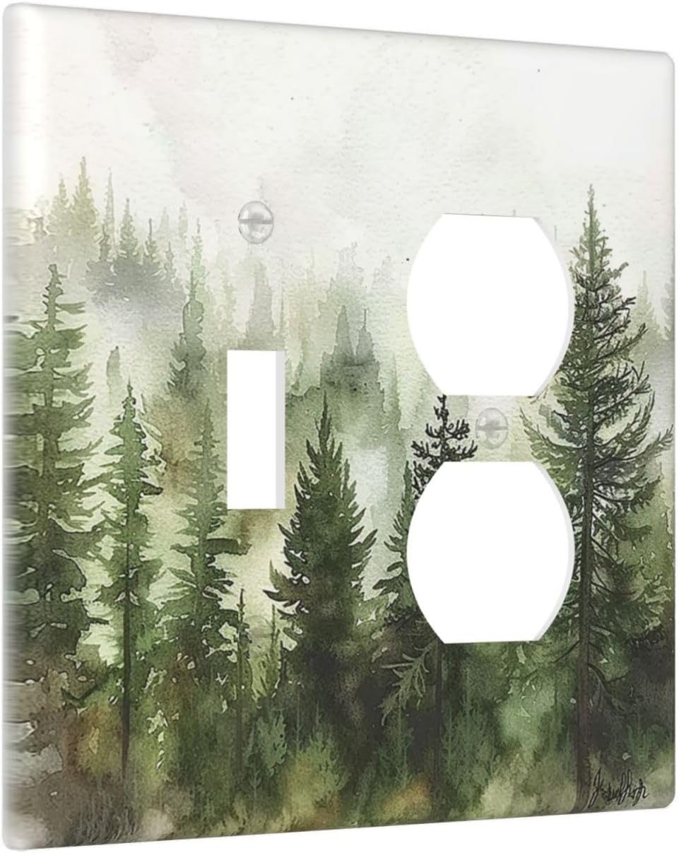 Wallplates Green Forest Watercolor Painting Foggy Pine 1 Toggle 1 Duplex Switch Plate Electrical
