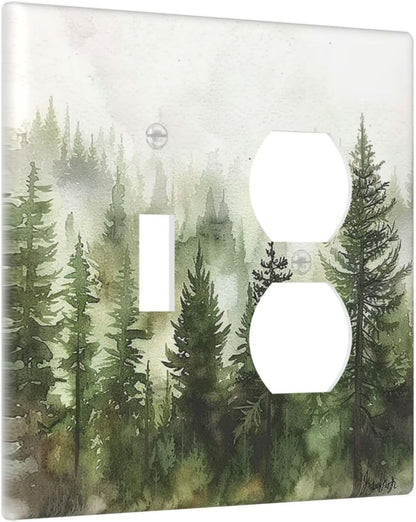 Wallplates Green Forest Watercolor Painting Foggy Pine 1 Toggle 1 Duplex Switch Plate Electrical