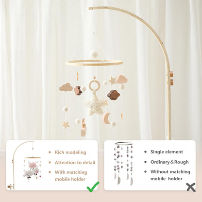 Baby Crib Mobile with Arm Boho Star Moon Nursery Mobile Set Wooden Baby Mobile Holder for Hanging