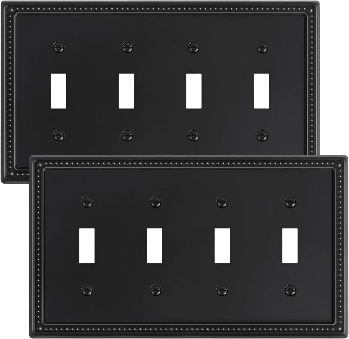 2-Pack Quad Toggle Light Switch Cover Plate, 4 Gang Metal Switch Plate Covers, Black Pearls