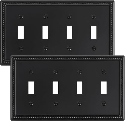 2-Pack Quad Toggle Light Switch Cover Plate, 4 Gang Metal Switch Plate Covers, Black Pearls