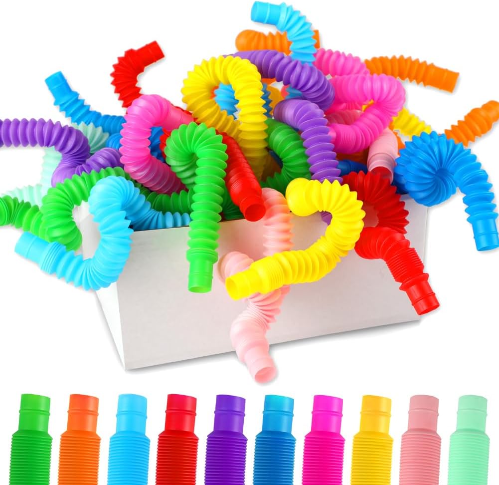 72Pack Pop Tubes, Fidget Sensory Toys Party Favors for Kids 4-8 8-12 Anxiety Stress Relief Toys