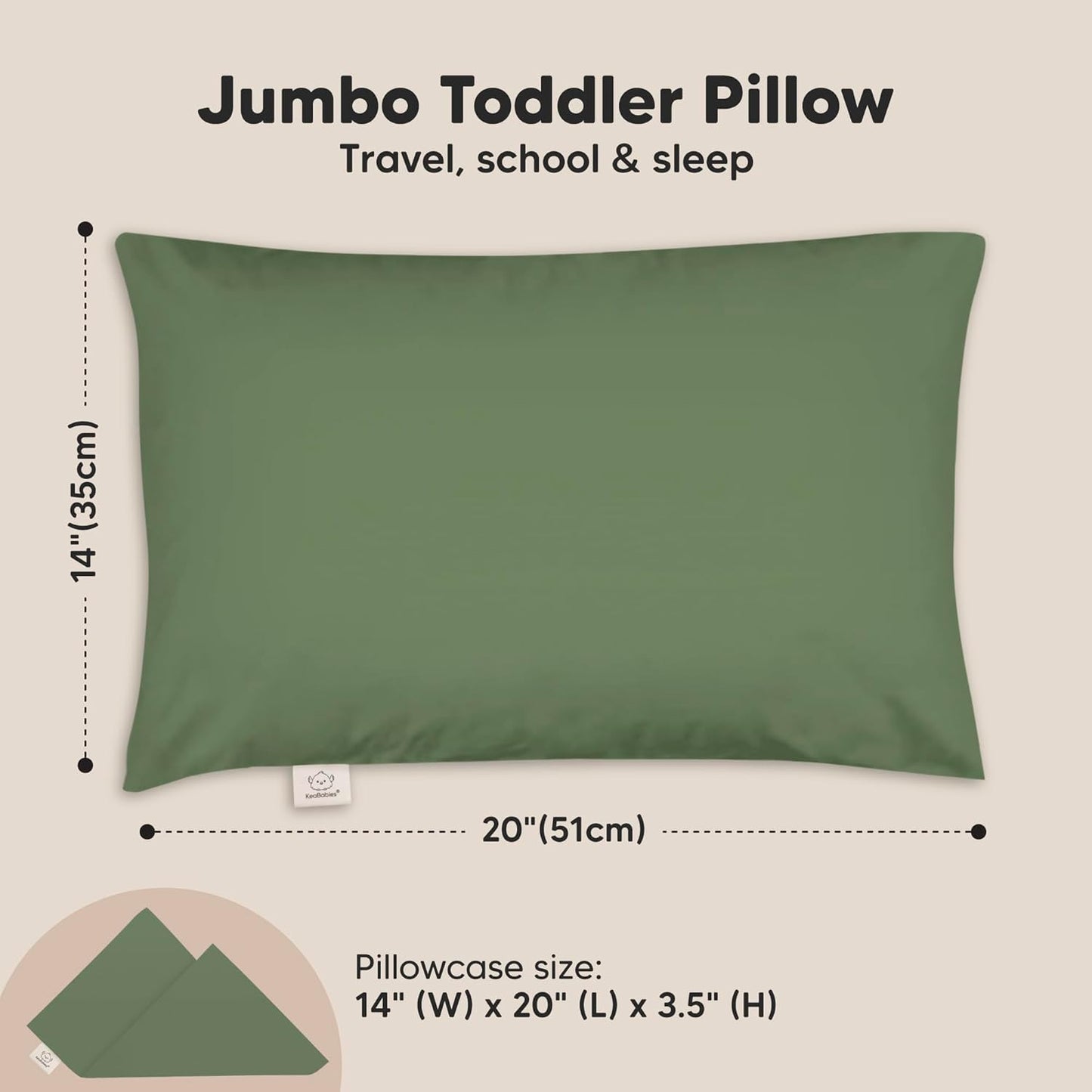 KeaBabies Toddler Pillow with Pillowcase, Jumbo 14X20 - Soft Organic Cotton Toddler Pillows for