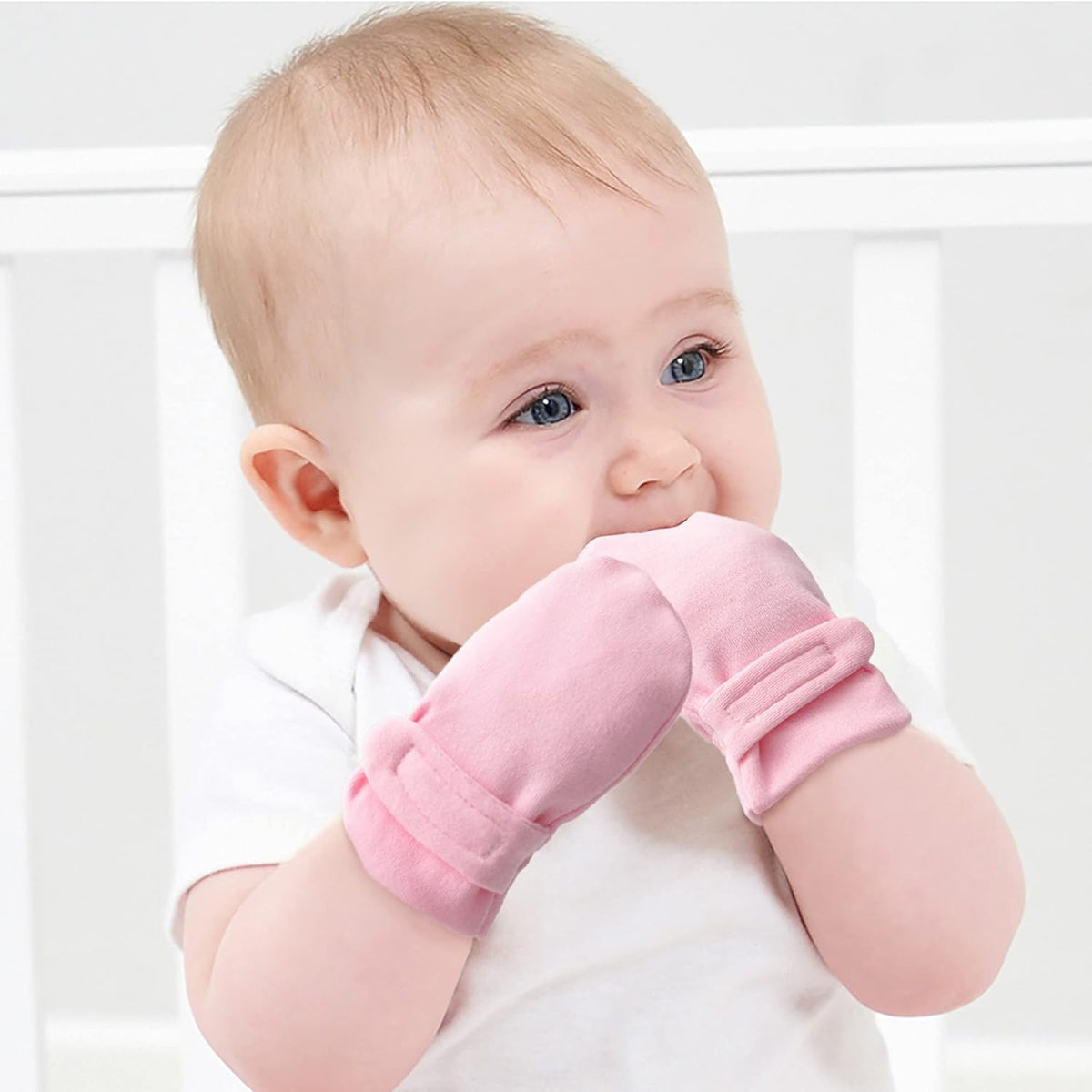 Newborn Baby No Scratch Mittens Stay On, 100% Cotton Breathable, Adjustable Infant Gloves for Baby