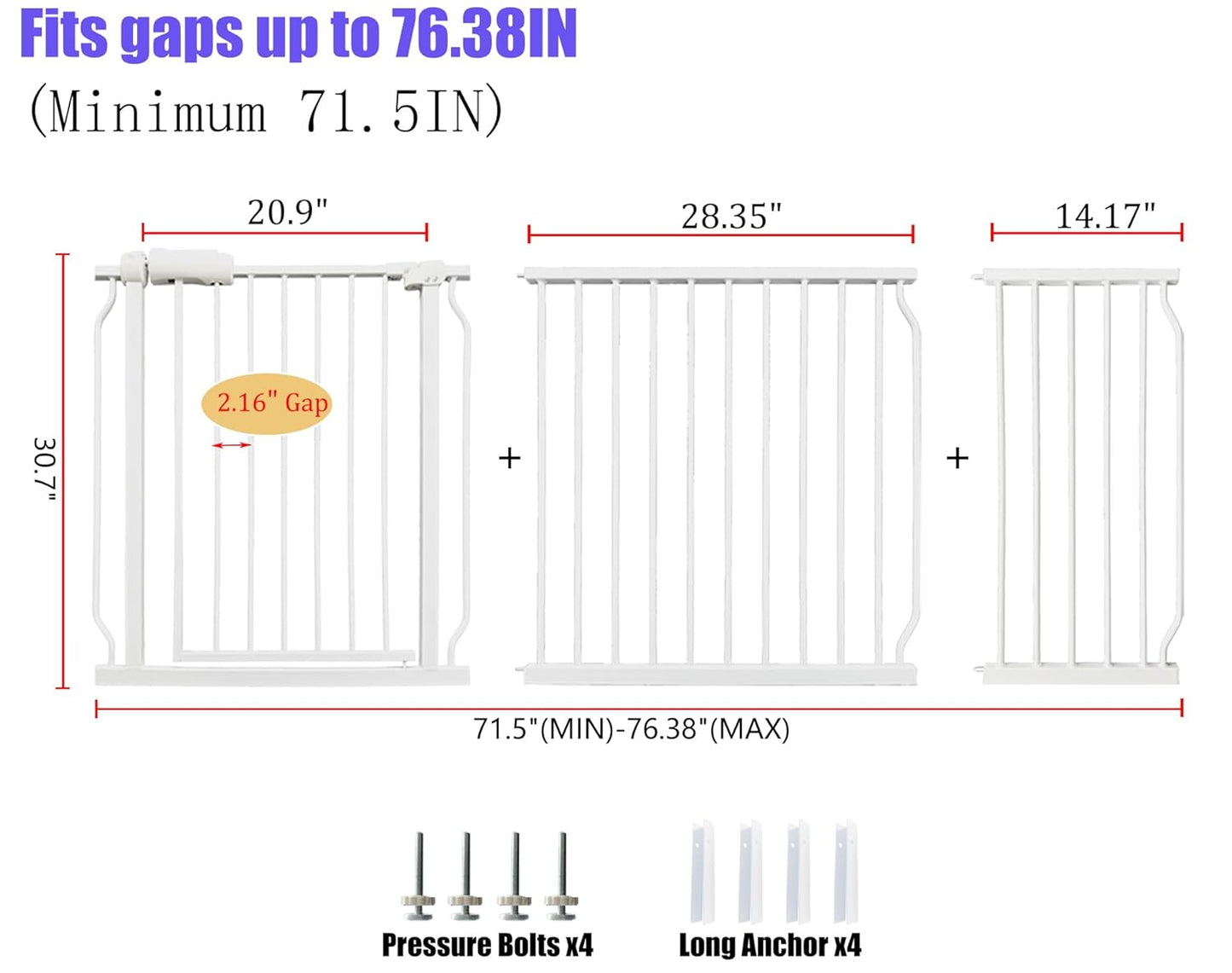 Baby Gates Extra Wide 71.5-76.4 Inch Large Baby Gates for Stairs Tension Pet Dog Gates Indoor for