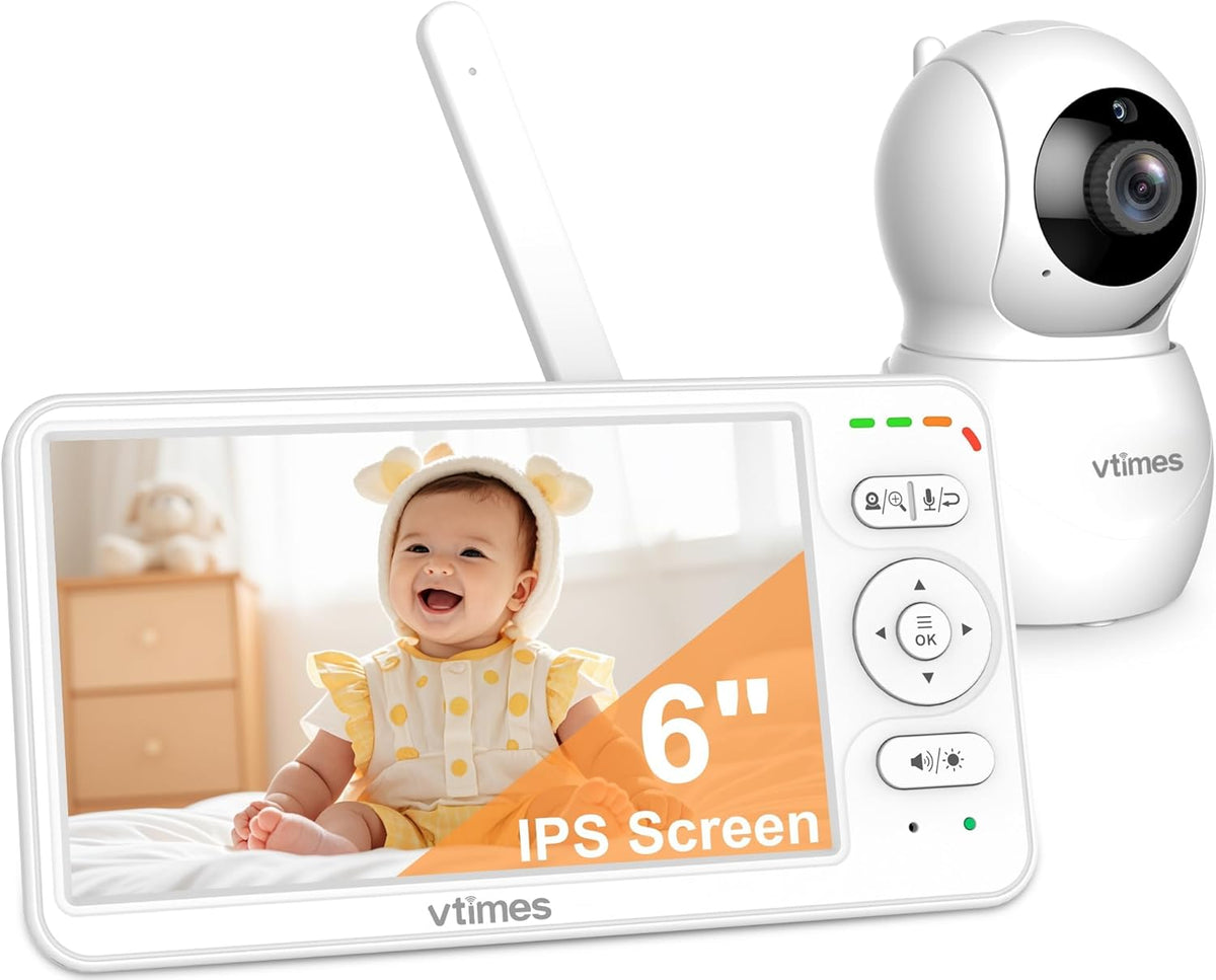 Baby Monitor with Camera and Audio, 6'' IPS Screen with 30-Hour Battery, Baby Monitor No WiFi Night
