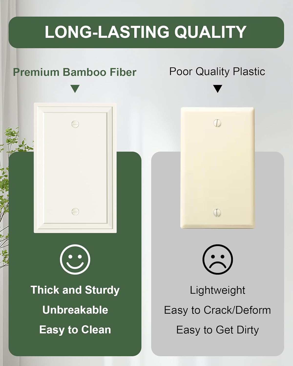 2-Pack Blank Outlet Cover Wall Plate, Natural Material Switch Plates Outlet Covers, Light Almond