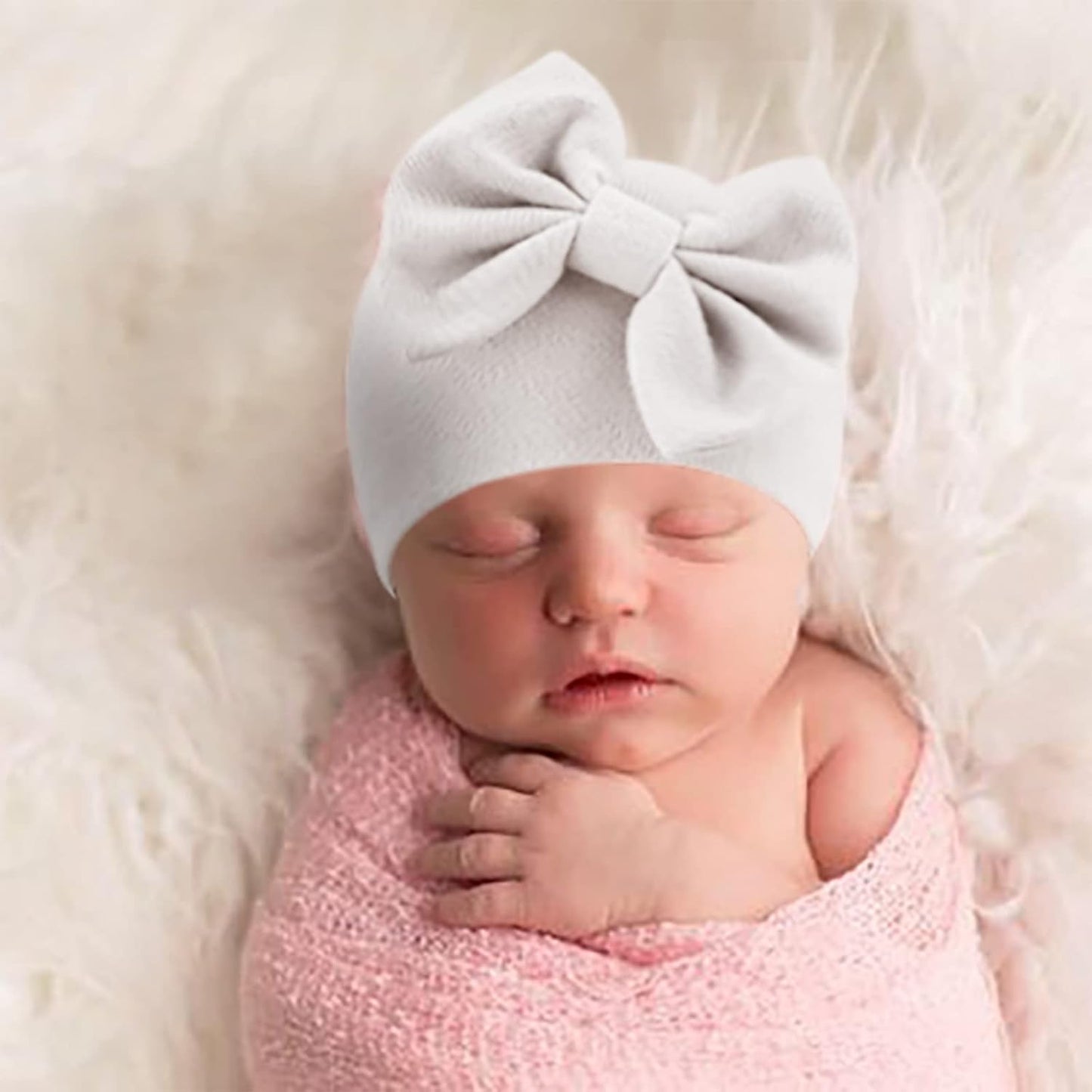BQUBO Newborn Baby Hats Mittens Set Hospital Hat Beanie Infant Bow Hats Baby Gloves No Scratch