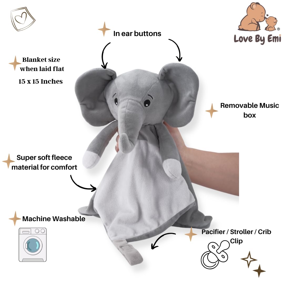4-in-1 Sound Machine, Baby Lovey, Blanket - White Noise & Lullaby Plush Elephant Calms & Reduces
