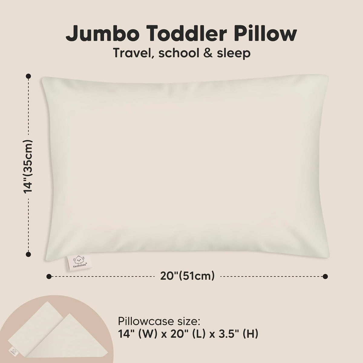 KeaBabies Toddler Pillow with Pillowcase, Jumbo 14X20 - Soft Organic Cotton Toddler Pillows for