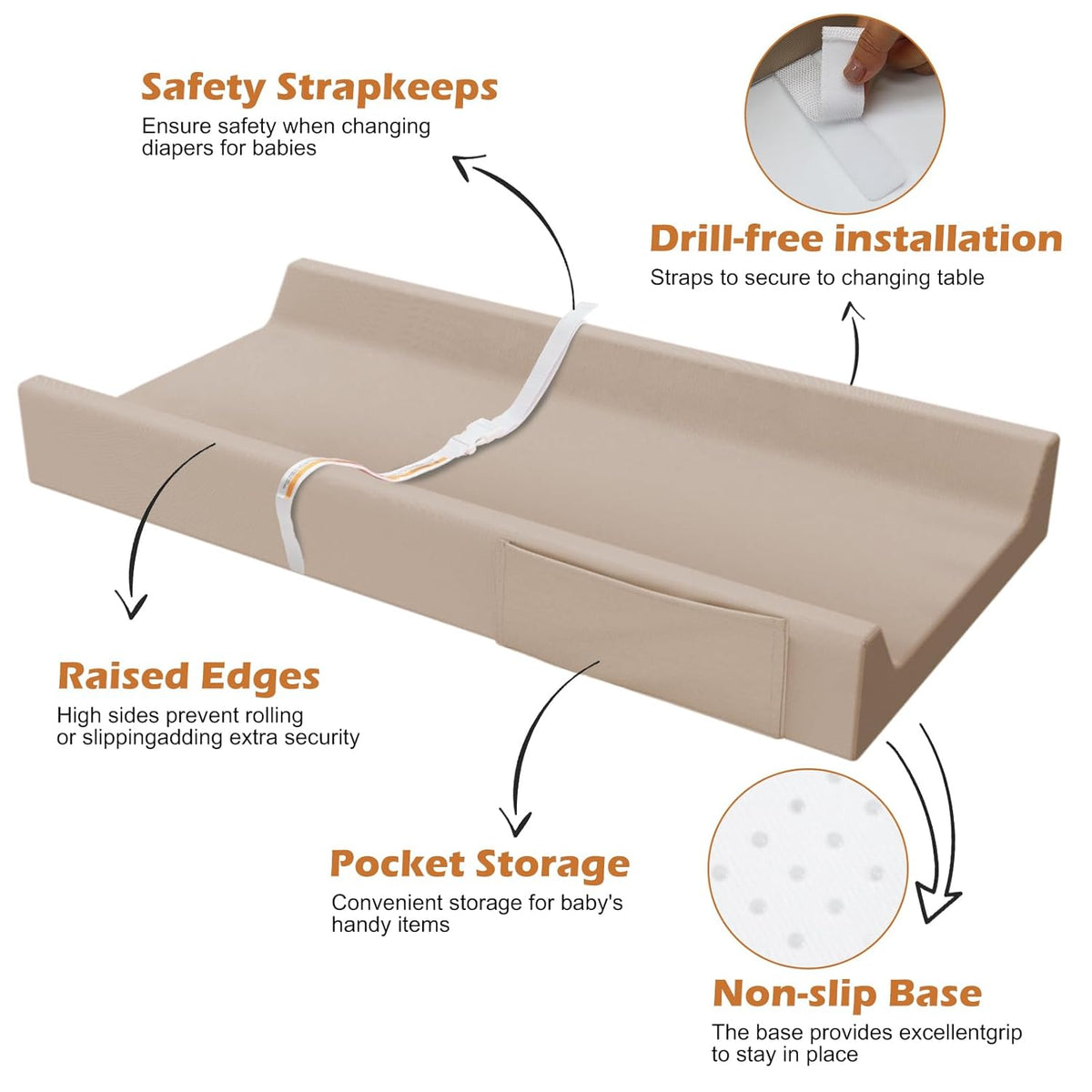 Vegan Leather Baby Changing Pad, Waterproof & Wipeable Soft Diaper Changing Mat 32“ x 16.6"