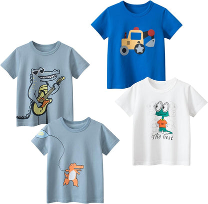 Boys' 4-Pack Excavator Short Sleeve Crewneck T-Shirts Top Tee Size 2-7 Years Toddler Boys' Value