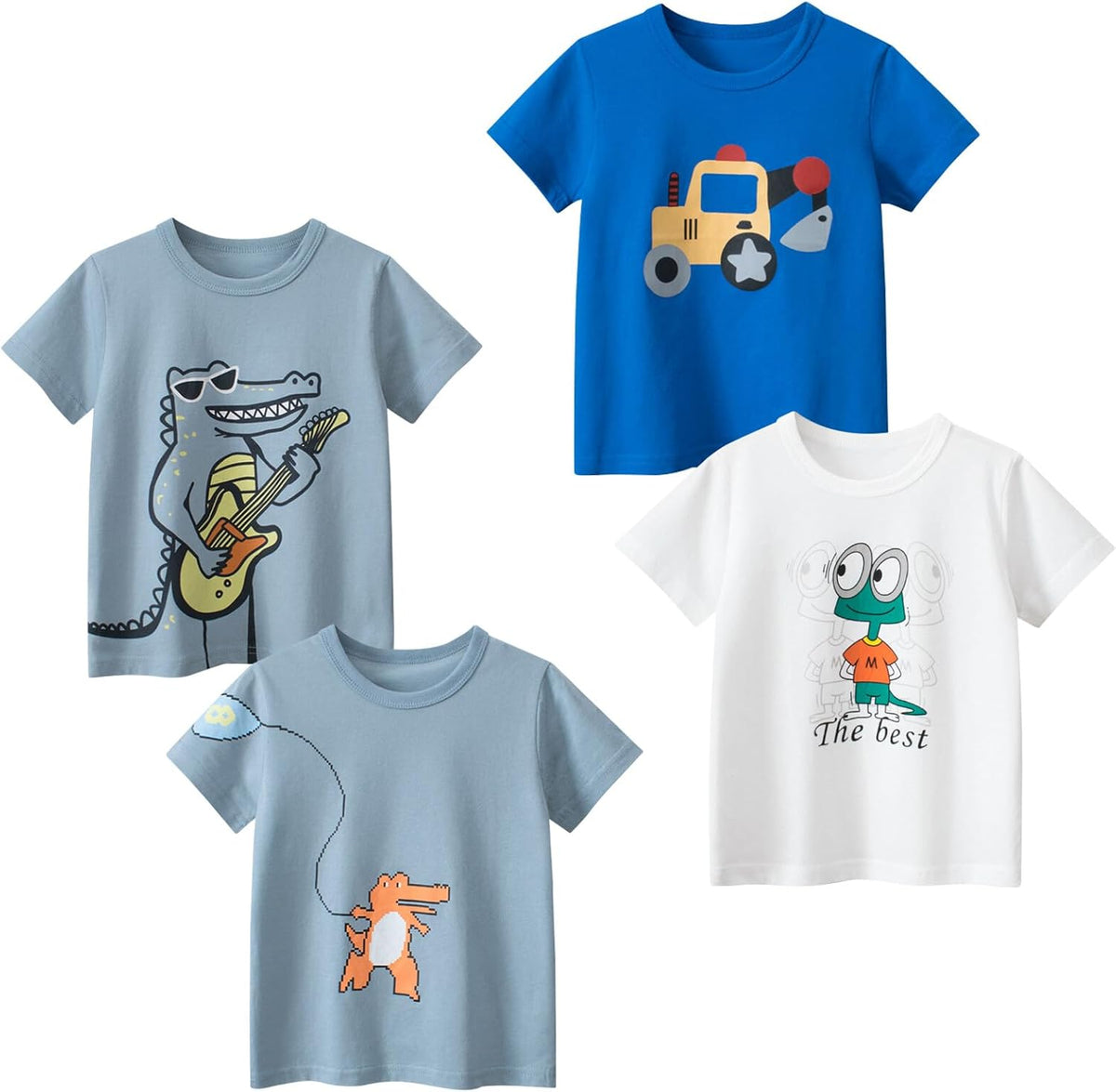 Boys' 4-Pack Excavator Short Sleeve Crewneck T-Shirts Top Tee Size 2-7 Years Toddler Boys' Value