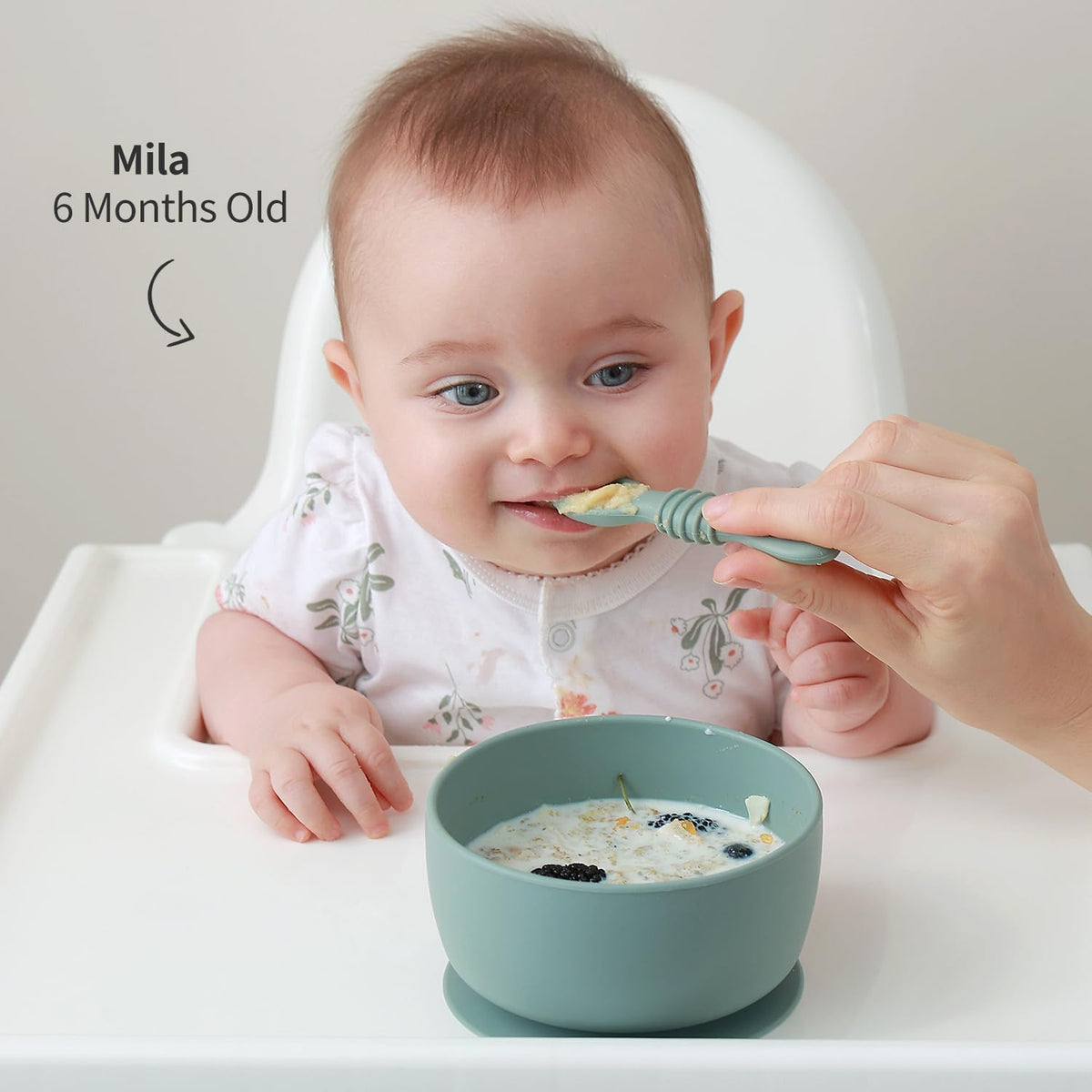 SAMiGO Silicone Baby Bowl and Spoon Set with Suction and Lid, First Stage Self Feeding Essentials