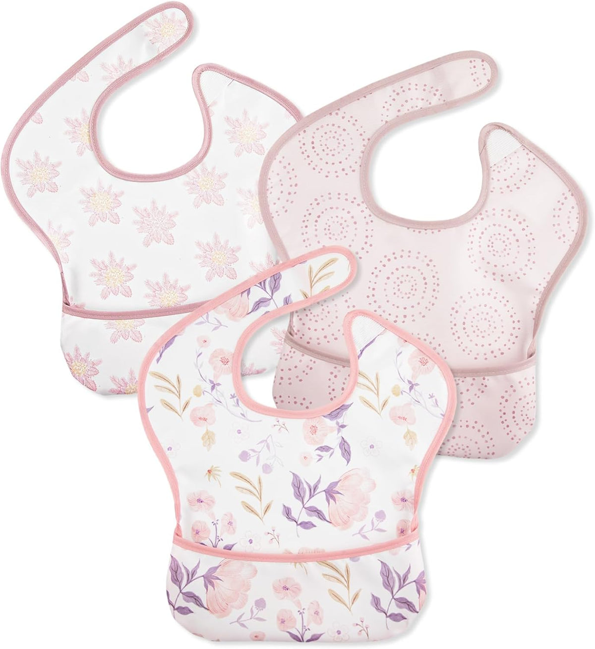 Mess Proof Baby Bib 3 Pack, Waterproof Led Weaning Baby Feeding Bibs with Food Catcher, Travel