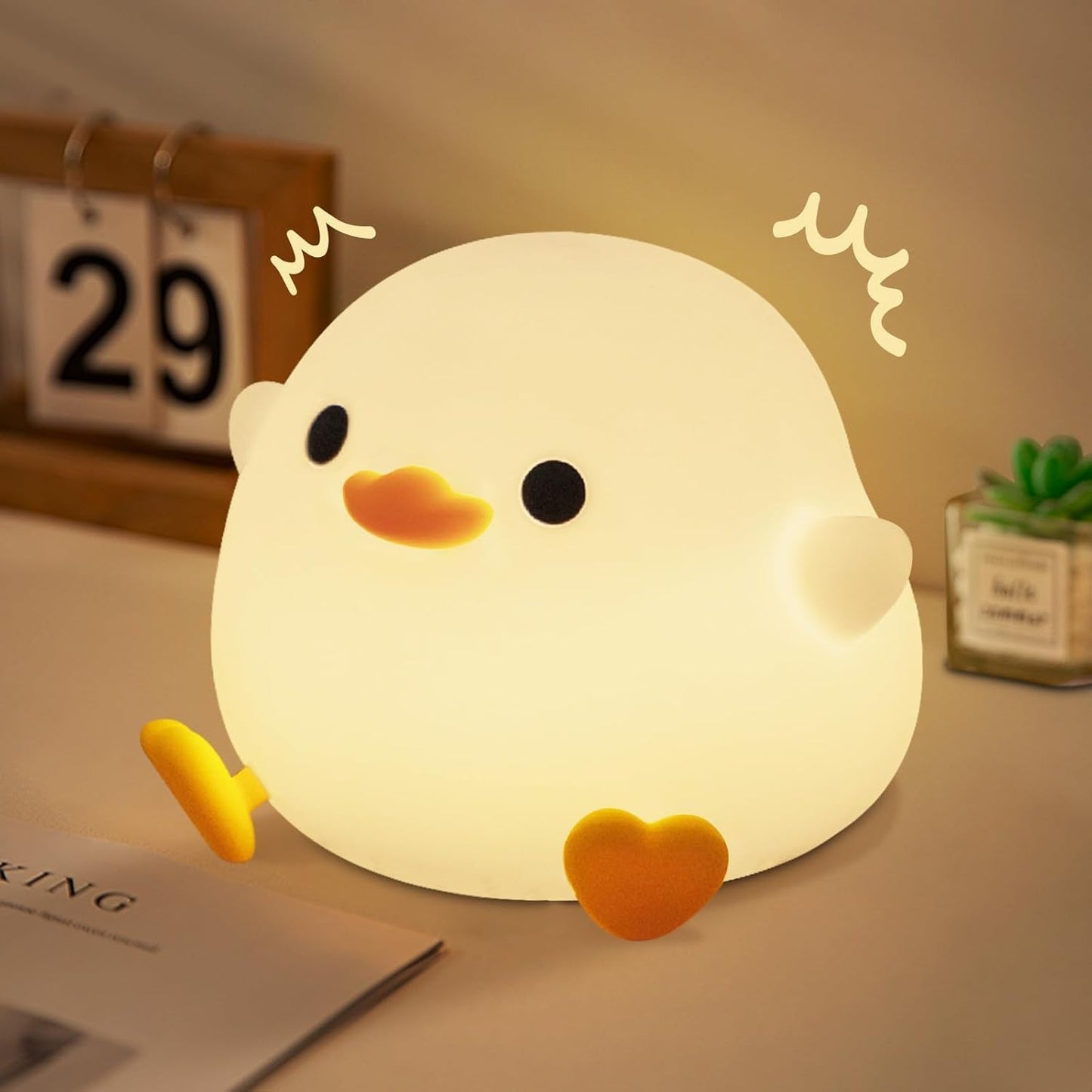Duck Lamp, Cute Pea Duck Night Light, 2 Levels Dimmable Ducky Night Lamp, LED Squishy Animal Light