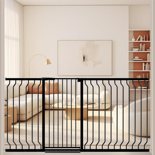 WAOWAO Extra Tall 40.55" Baby Gate 57.48-74.4" Wide Pressure Mounted Walk Through Swing Auto Close