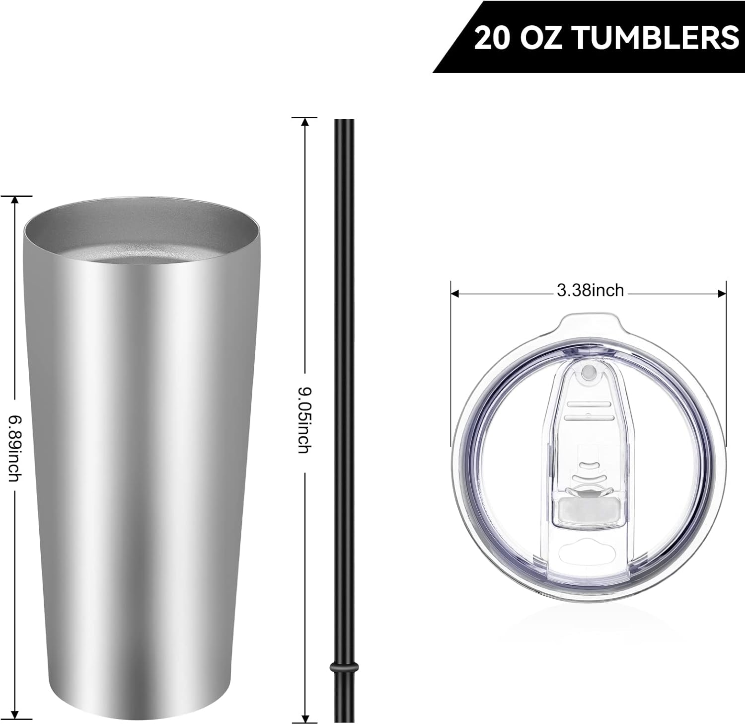 VEGOND 20oz Tumbler Bulk with Lid and Straw 12 Pack, Stainless Steel Vacuum Insulated Tumbler